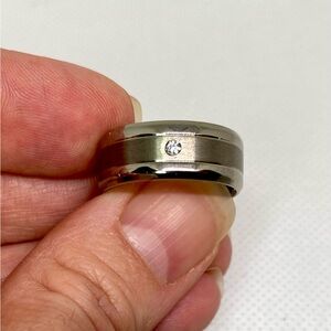 Titanium Band Ring with White Crystal Accent